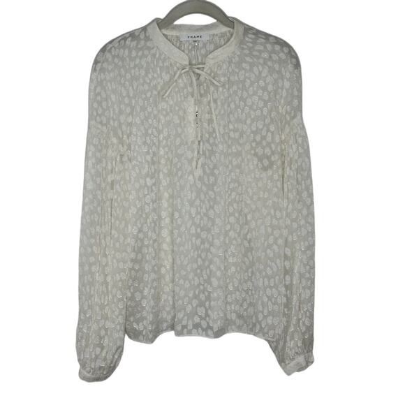 $375Frame Womens Silk Animal Print Long Sleeve Button Up Blouse Top White Sz M - Picture 1 of 8